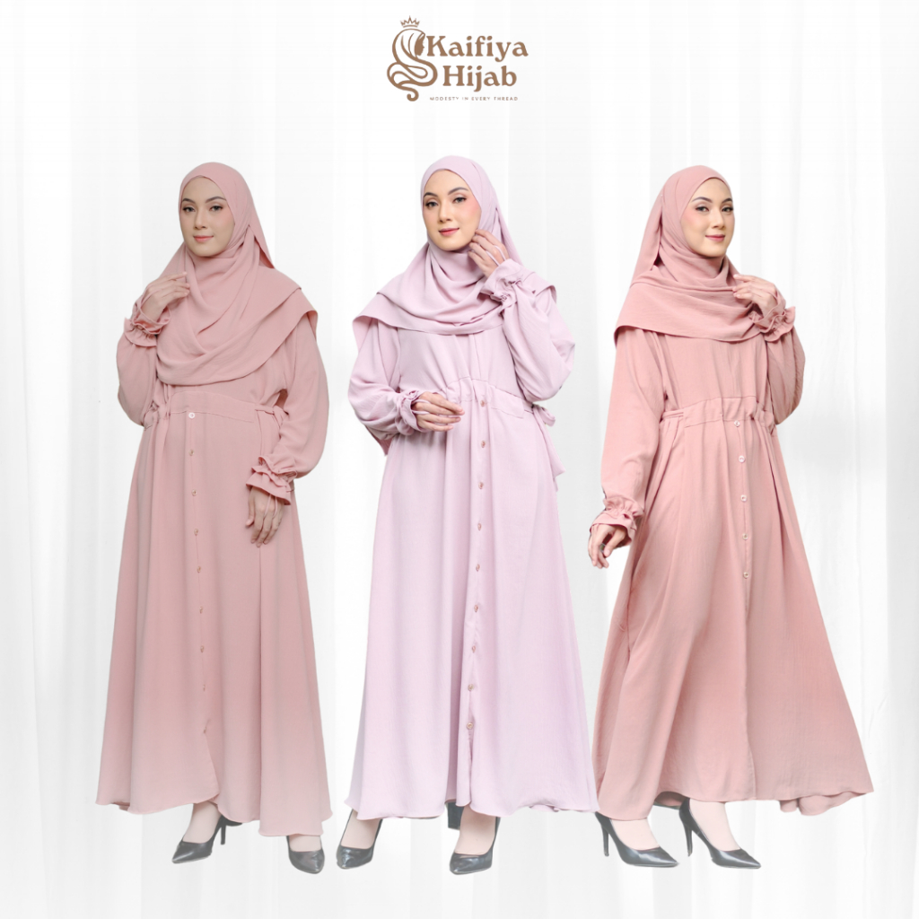 Gamis Set Pashmina Syari Abaya Kaftan Dierra Baju Lebaran Terbaru Crinkle Airflow
