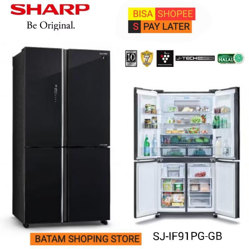 KULKAS SHARP PINTU SIDE BY SIDE SJ-IF91PG-GB BLACK DOOR 572 LITER SJ IF91PG GB J TECH INVERTER GARAN