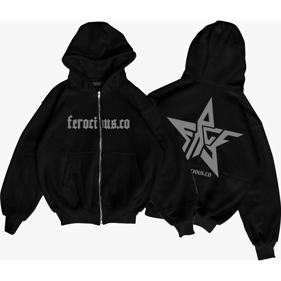 NEW DEALS FEROCIOUS SWEATER HOODIE DOUBEL ZIPPER BOXY BLACK DONT KILL MY VIBES FRCS BOXY ORIGINAL