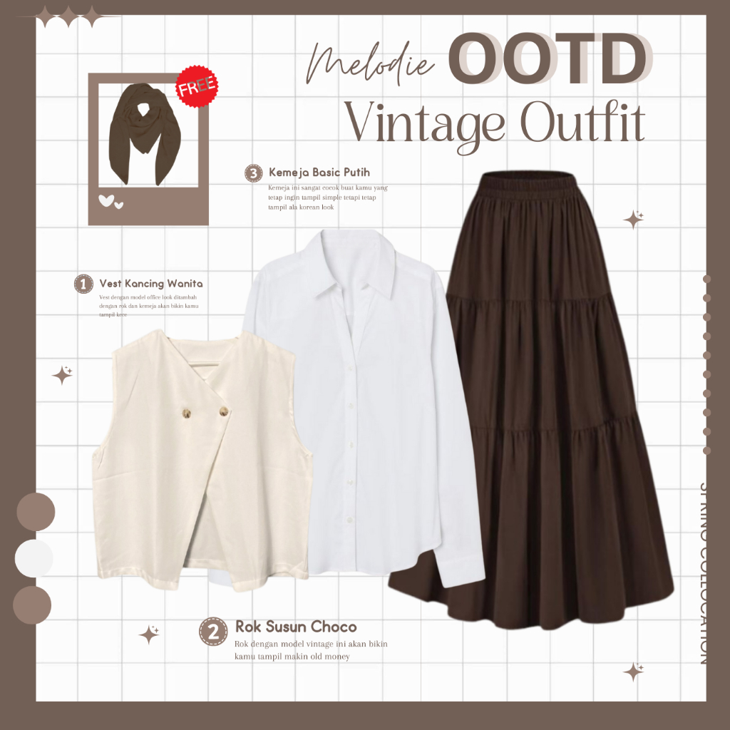 OOTD Office Look Wanita | Kimmy Vest, Kemeja Putih, Rok Susun | Setelan Wanita Remaja Kekinian -MO14