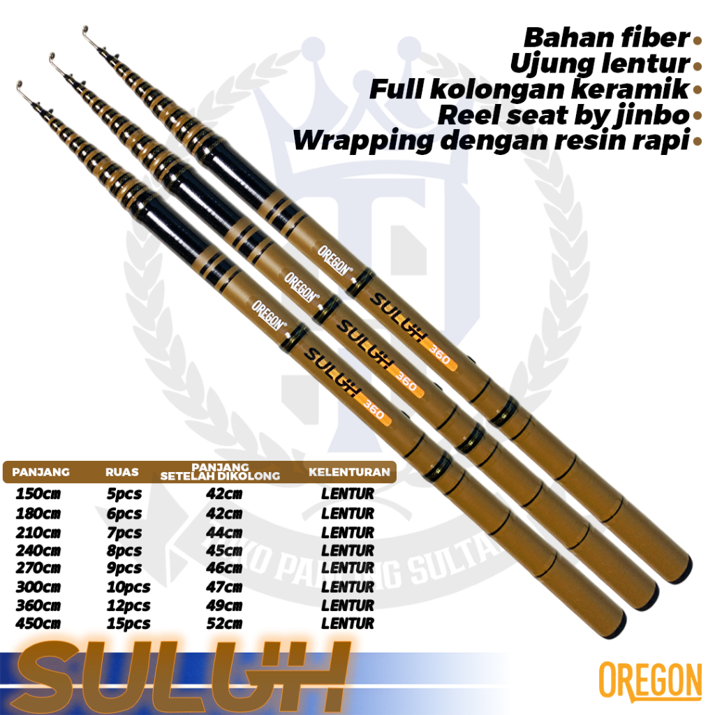 Joran Tegek Kolong Oregon Suluh Ruas Pendek Bahan Fiber Action Medium