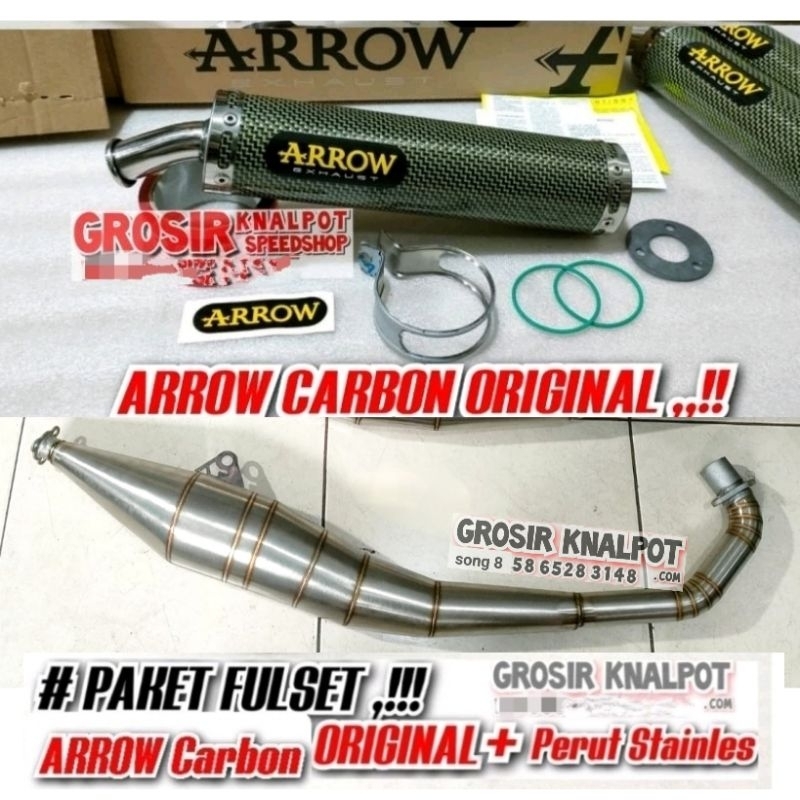 PAKET FULSET Knalpot ARROW Carbon Kevlar ORIGINAL ITALIA Plus Perut Stainles Suzuki Satria 2tak R Hi