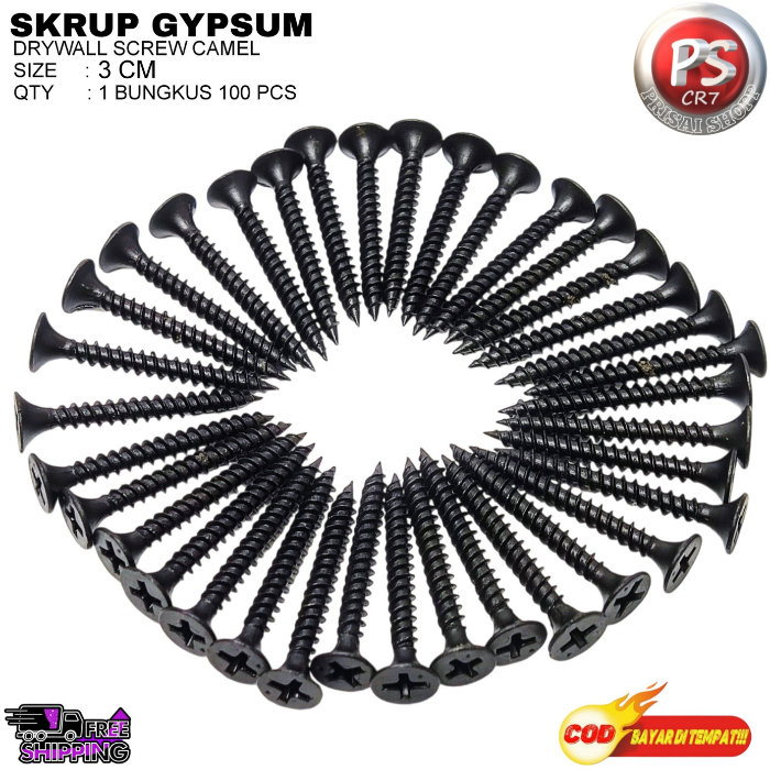 baut skrup gipsum 3cm 1bungkus isi 100pcs / skrup baut kepala obeng kembang 3cm 1bungkus isi 100biji