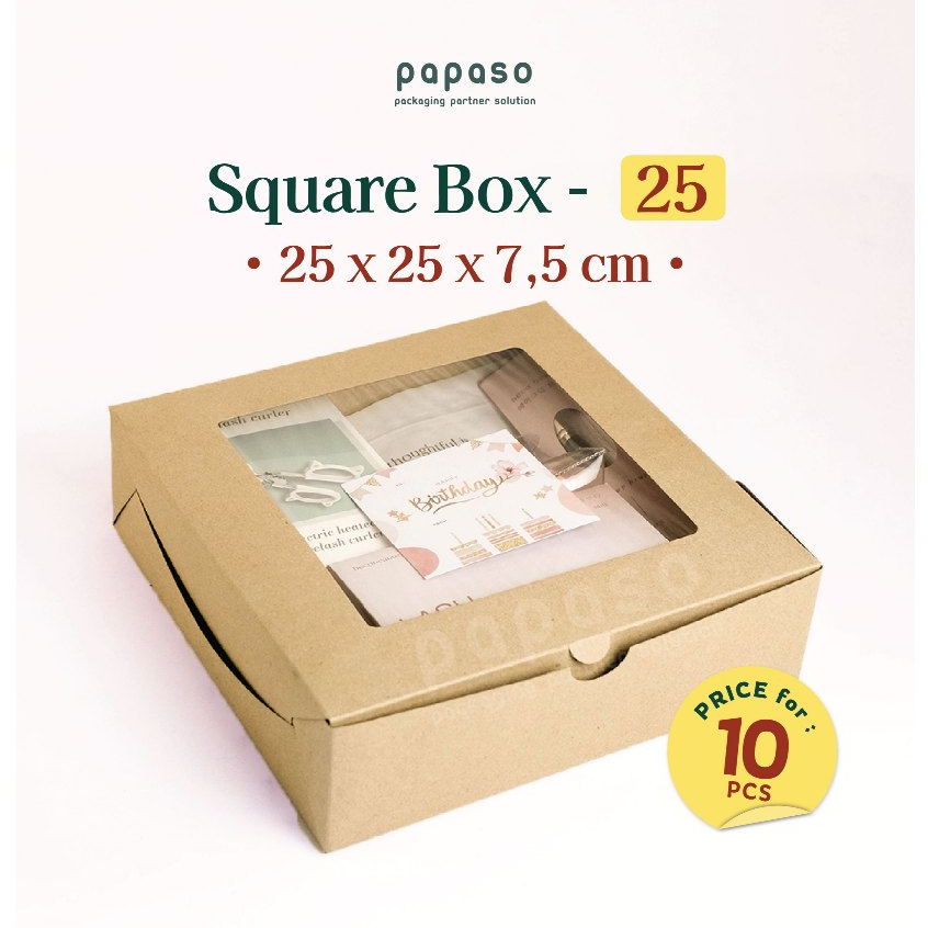 

Box Kue / Box Nasi / Kotak (SB25-WINDOW) Kraft Full Laminating 1 Sisi (Min. Order 1pack/10pcs)