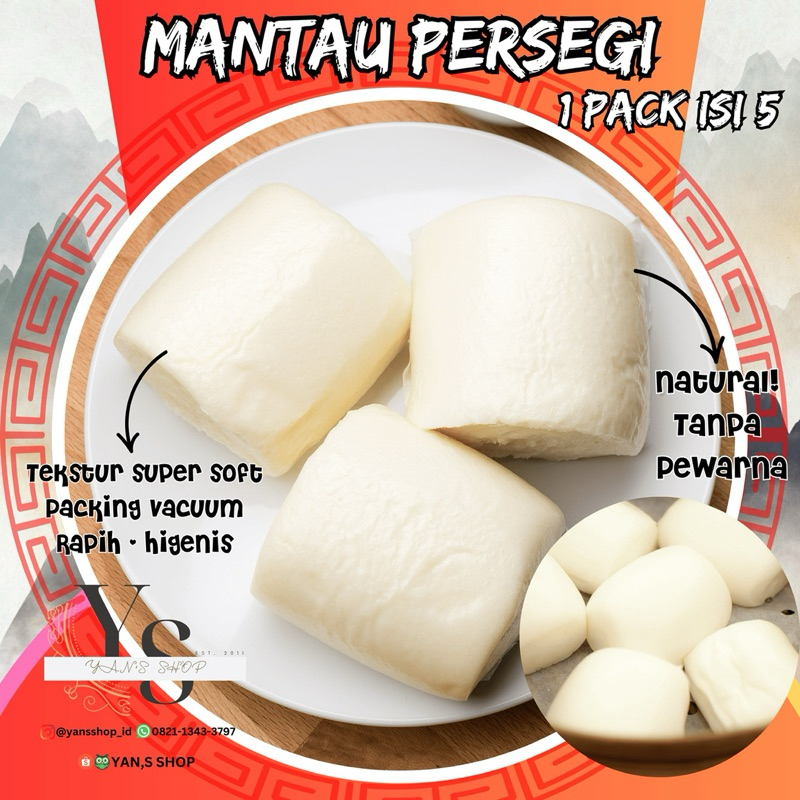 

(FRESH) MANTAU / MANTOU LIPAT POLOS KUKUS BENTUK KOTAK (ISI 5) / GUA BAO