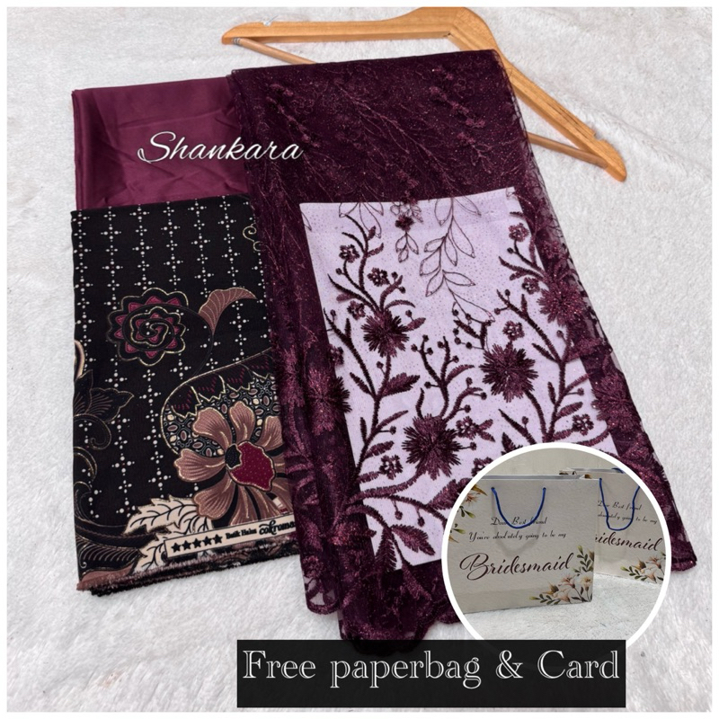 Set/Paket Kain Bridesmaid Tile Sakura Bordir, Satin (Furing) & Batik / Set seragam Bridesmaid/ Serag