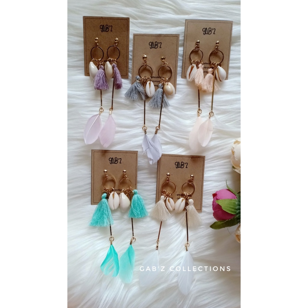 Anting/Earring Tusuk Panjang Bohemian Style Bulu Kerang