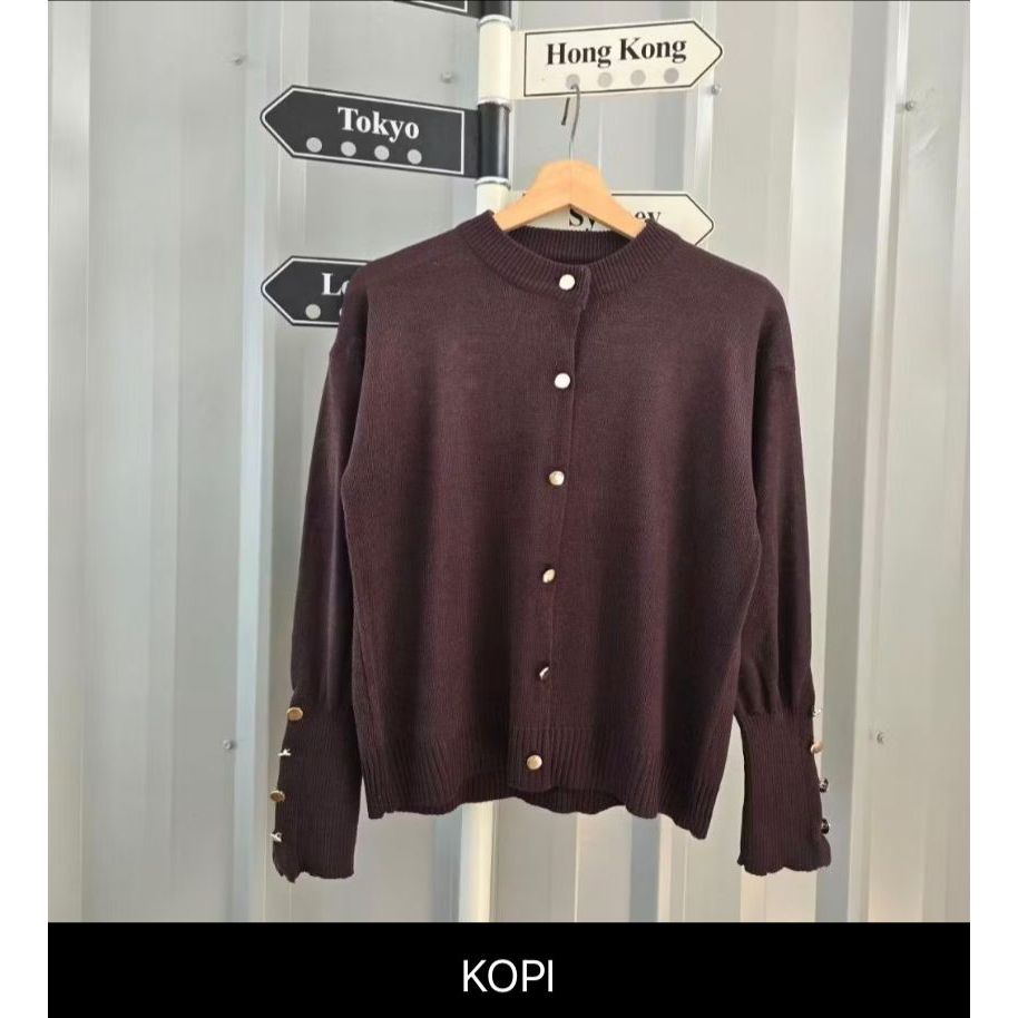 Tarla Aira Cardigan Basic Rajut Kancing Gold Tebal Premium-inara kancing