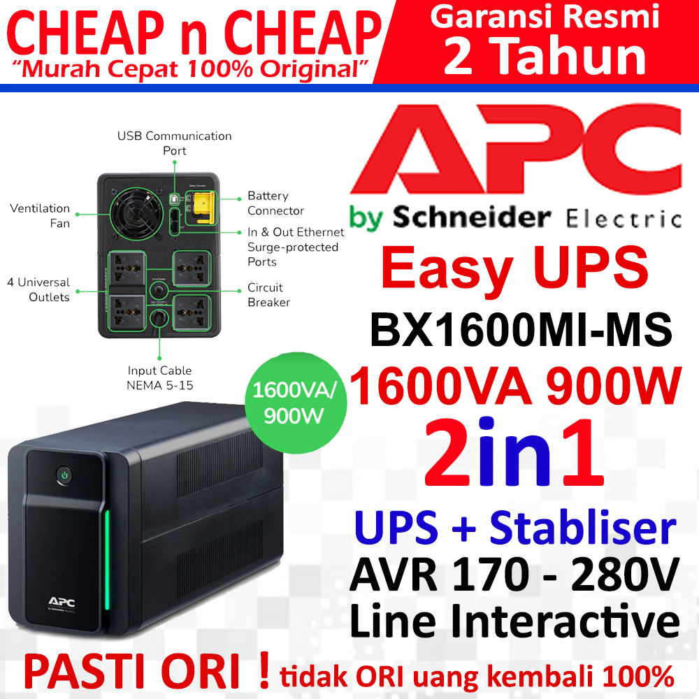 UPS APC Easy 1600VA BX1600MI-MS 230V AVR Stabilizer Stavolt 900watt Garansi 2 Tahun - UPS Stabilizer