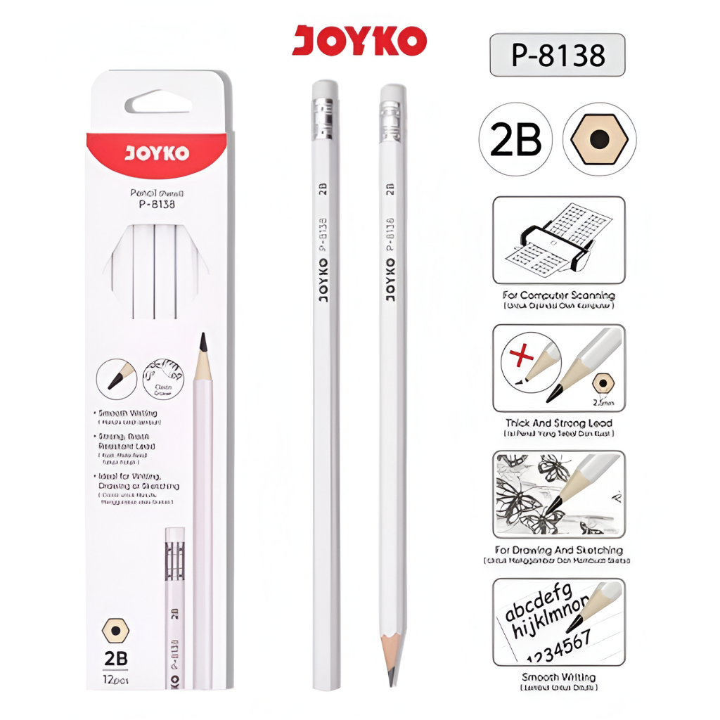 

Pencil Pensil Joyko P-8138 2B 1 Box 12 Pcs - Pensil 2B Joyko P-8138