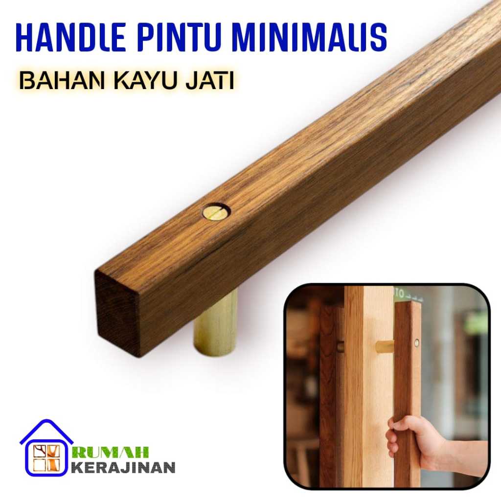 Gagang Pintu Estetik Kayu Jati & Handle Pintu Minimalis Natural - Cocok untuk Pintu Rumah & Kamar