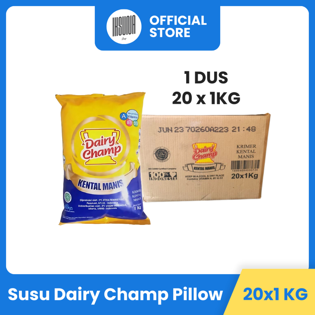 

1 Dus Karton Dairy Champ Pillow 1Kg isi (20pcs) Susu Krimer Kental Manis SKM