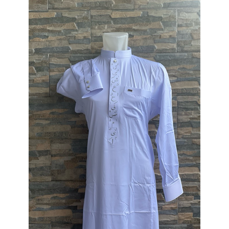 Gamis dewasa pria jubah al wafa thobe embroidery putih exclusive manset