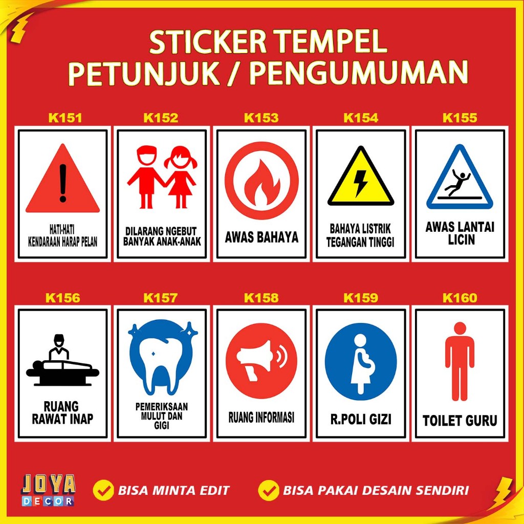 Sticker Stiker Petunjuk Warning Pengumuman awas bahaya awas lantai licin r.rawat inap r.poli gizi kk