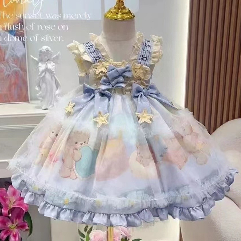 Gaun Putri Lolita Anak Gaun Strap Anak Perempuan Gaun Musim Panas Bayi Lolita Gaun Ulang Tahun Berbi
