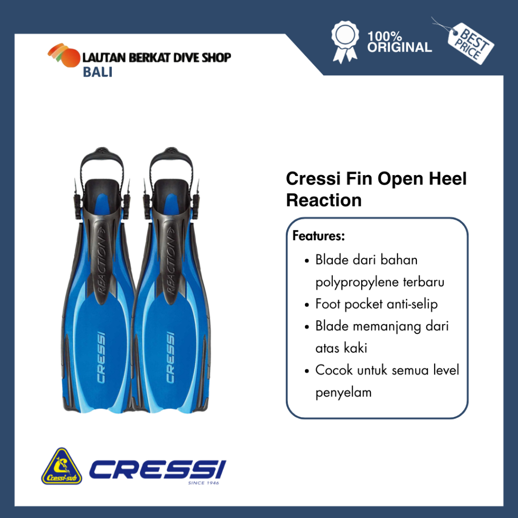 FIN DIVING CRESSI OPEN HEEL REACTION BLUE