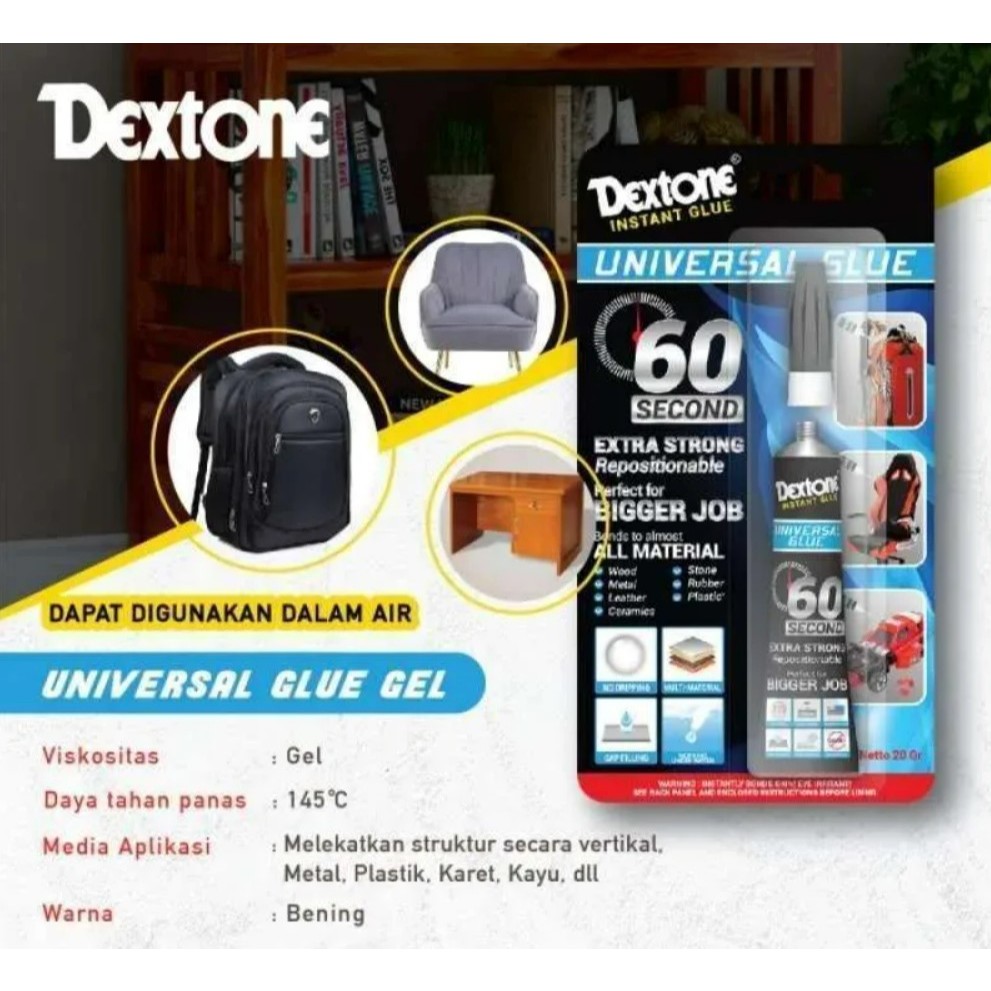 

Al Dextone Instant Glue Super Strong Universal Glue Gel Lebih Kental Aman 60 SECONDS 20GR