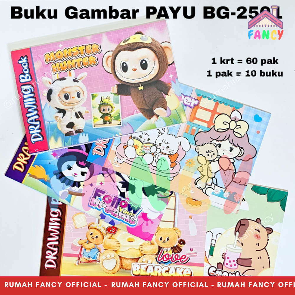 

[1 PAK ISI 10 PCS] Buku gambar A4 Buku Gambar Motif A4 / Karakter Kartun LAUBUBU KUR0M0I CINAMOROL KAPIBARA / Drawing Book A4