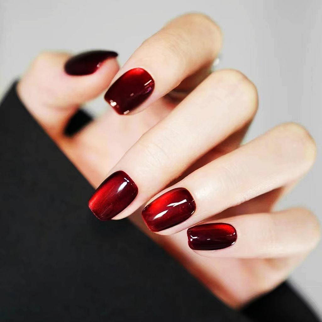 Cat Eye free Lem Premium Kuku Palsu Wanita Mata kucing Wisuda Pre Wedding Maroon ukuran XS/S/M My017