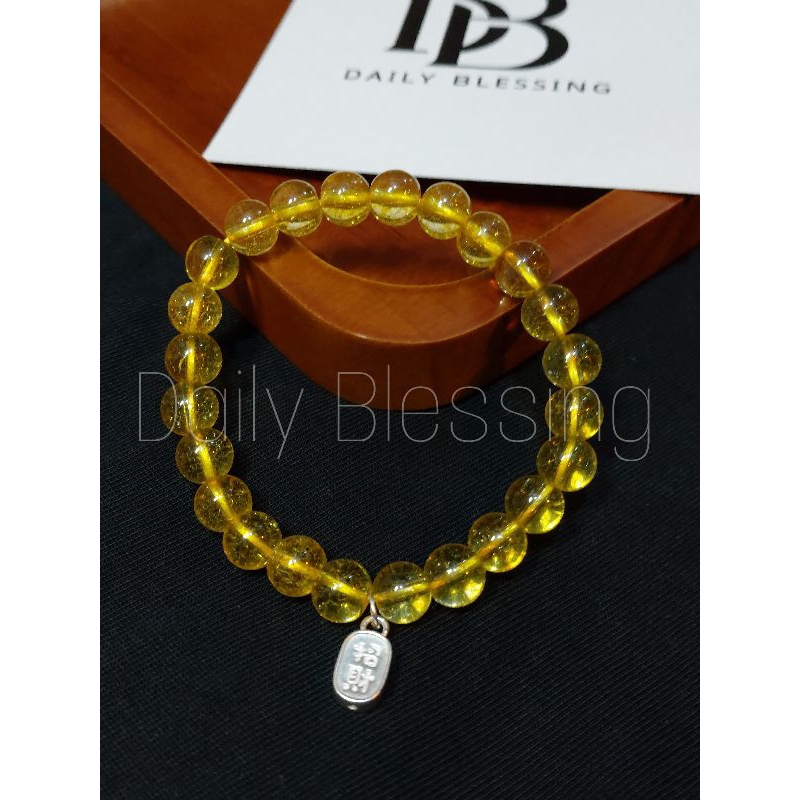 GelangDB Pembawa Rejeki Perak Anti Karat Zhao Cai / Gelang Batu Rejeki Yellow Citrine Quartz Gelang 