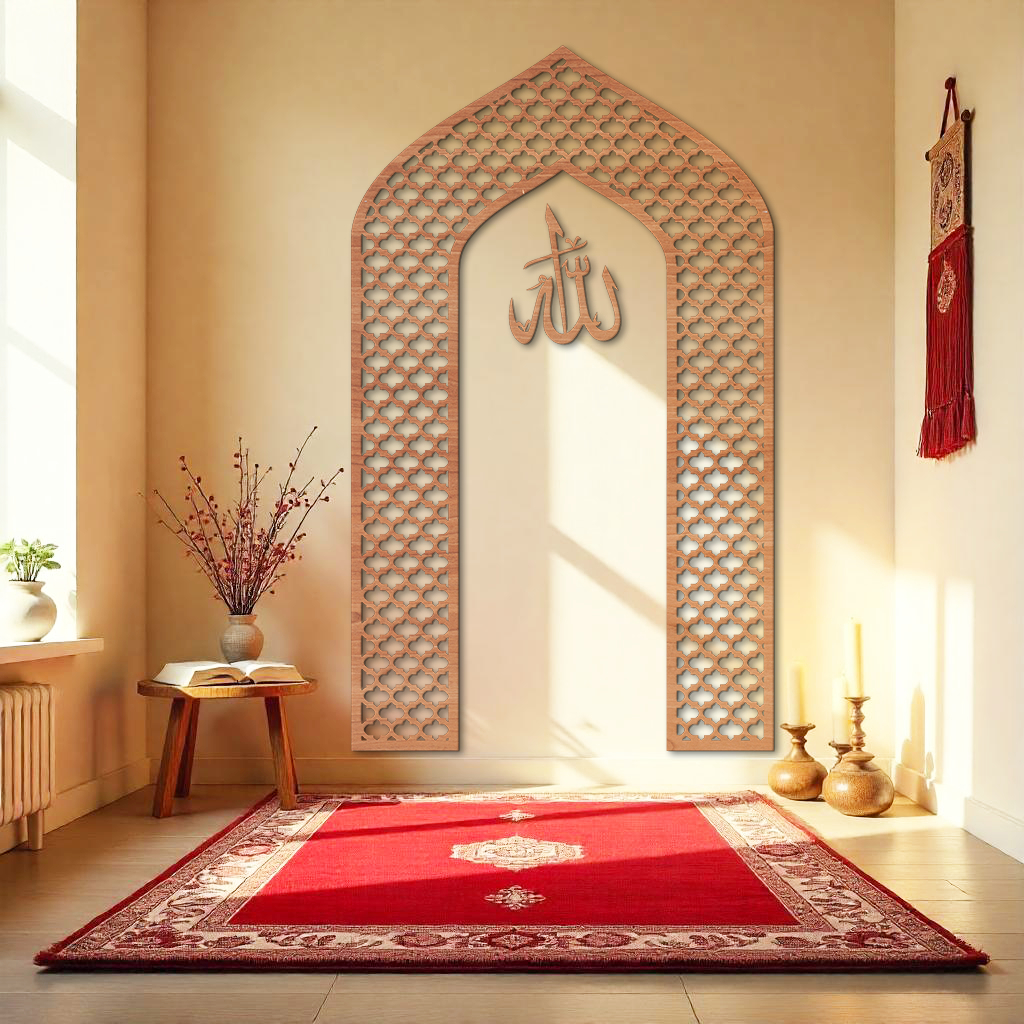 Pajangan Dinding Hiasan Dinding MIhrab Musholla Mihrab Lengkung  Kaligrafi Allah