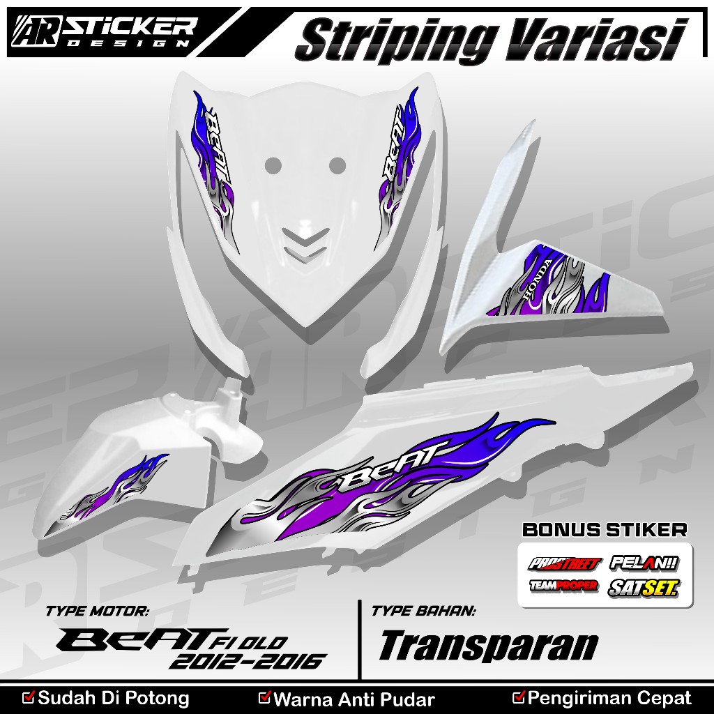 Sticker Striping Beat FI Lama Transparan Sudah Cutting Stiker Beat FI 2012-2015 Motif Api