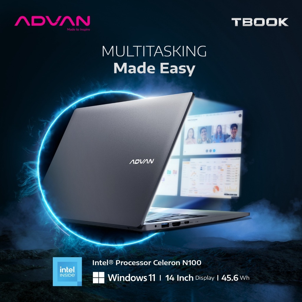 Laptop ADVAN TBook Celeron N100 Intel N100 4Gb/128GB (Upgradabe) 14" HD Free Windows 11