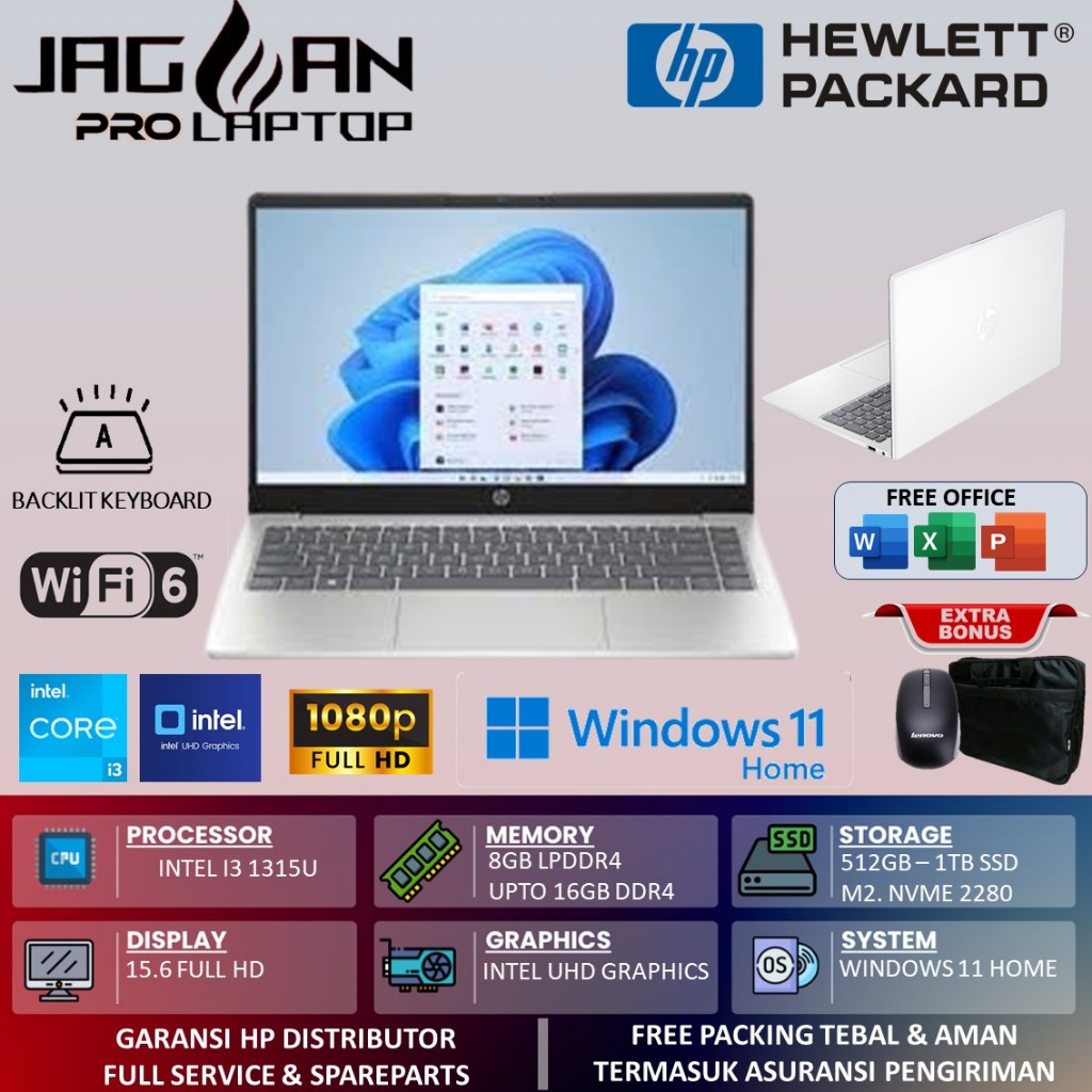 Laptop HP 15 INTEL I3 1315U 8GB 512GB 15.6 FHD BL WIN11HOME