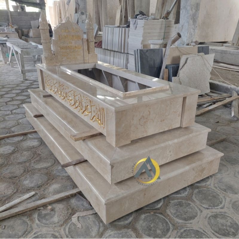 Kijing makam papan nisan kubah batu marmer putih glossy 170x80