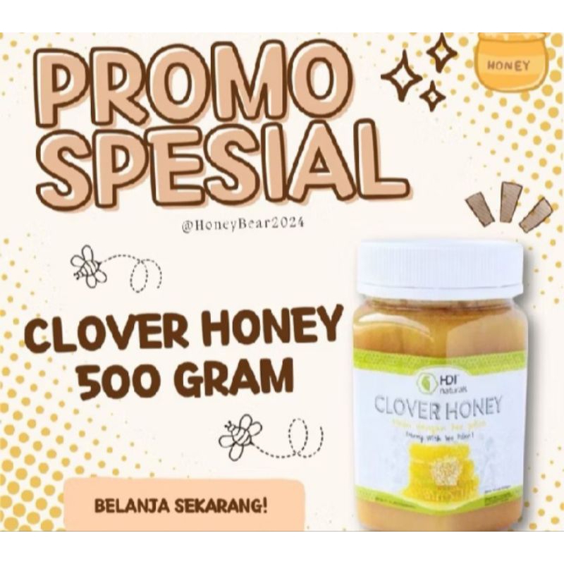 

madu clover honey 500gr exp 2026 free sendok kayu