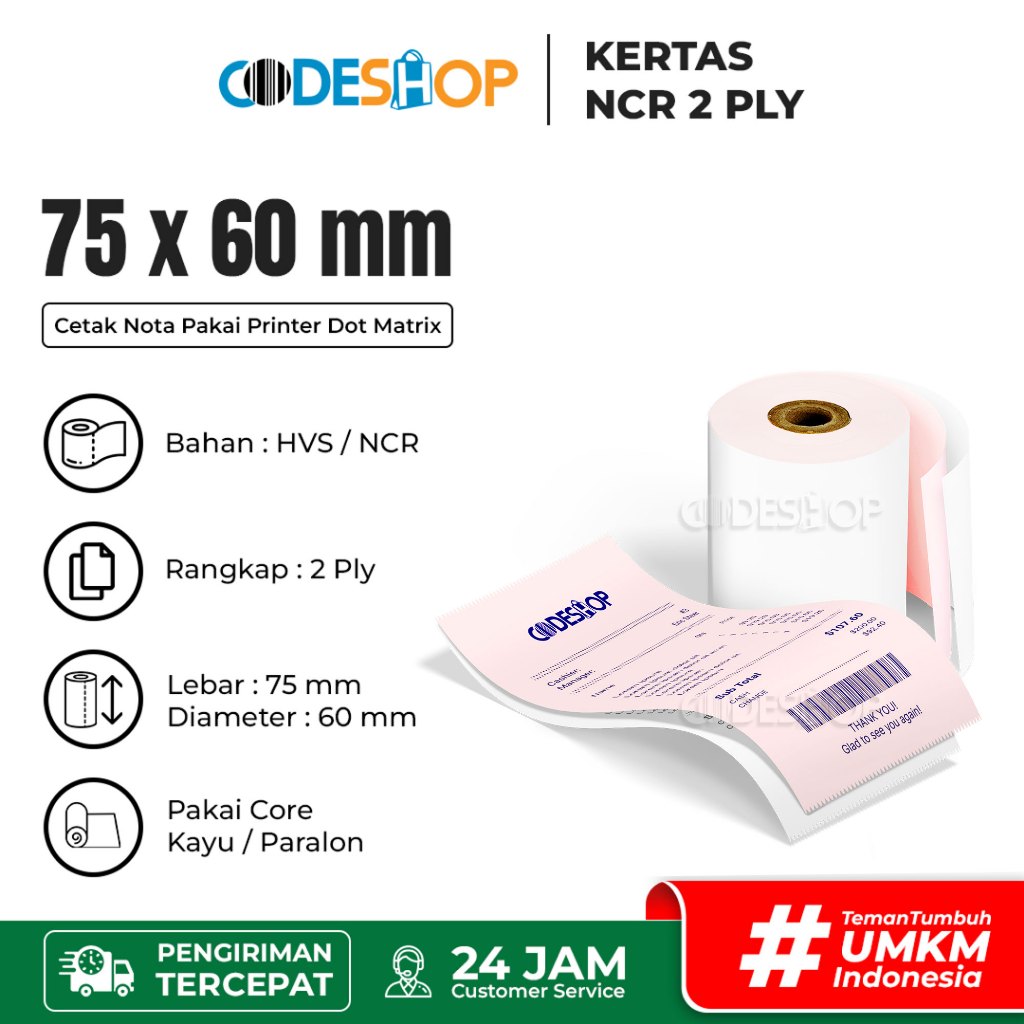

Slop Kertas NCR 75 x 60 / 75x60 mm / 75x60mm / 7,5 x 6 cm Rangkap 2