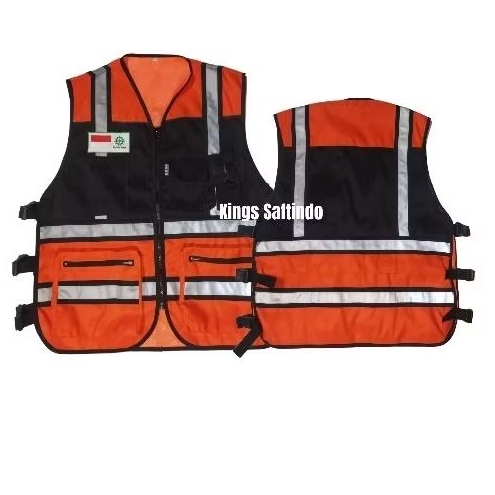 ROMPI SAFETY KOMBINASI ORANGE HITAM / SAFETY VEST CUSTOM / ROMPI PROYEK /ROMPI