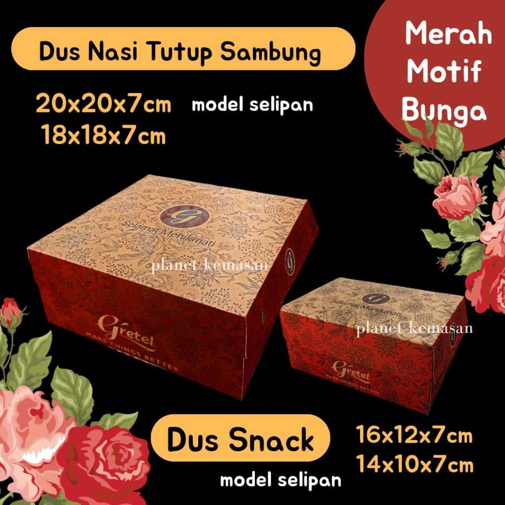 Dus nasi motif 18x18x7 20x20x7 dus nasi gretel dus snack motif 14x10x7 16x12x7 dus gretel merah