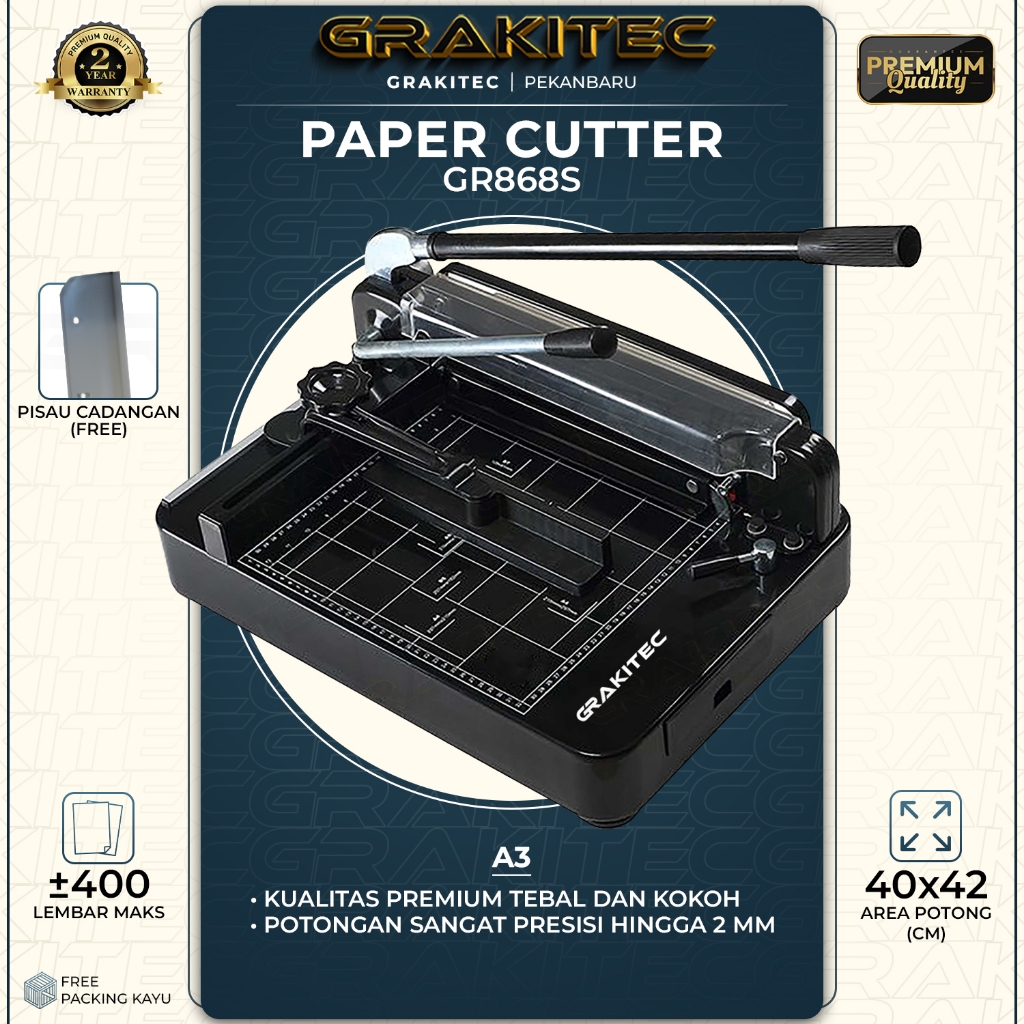 

Mesin Thick Layer Paper Cutter Grakitec A3 Tipe GR868s - Mesin Pemotong Kertas 1 rim PKU