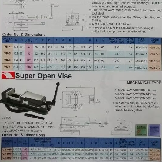 Vertex super open vise vj-400