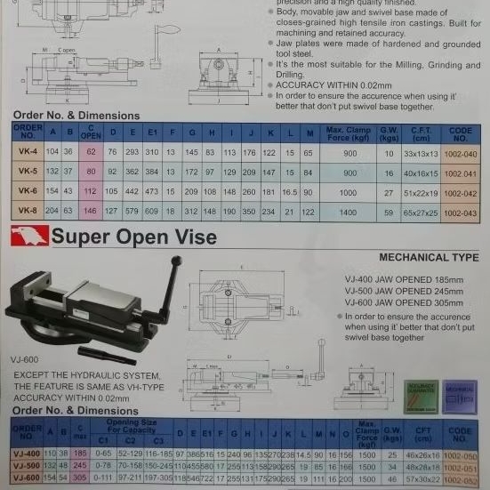 Vertex super open vise vj-500
