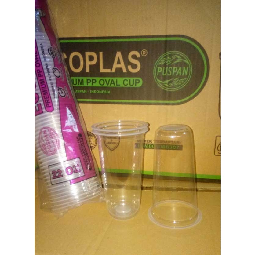 1 DUS isi 1000 / Gelas plastik Oval 22oz 8 gram / Cup Plastik PREMIUM / Cup Oval 22oz / Gelas Plasti
