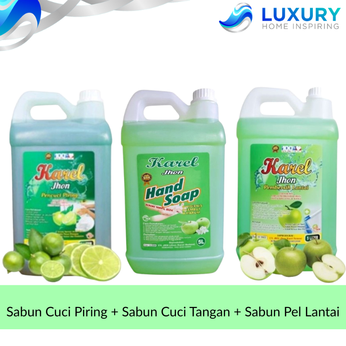 Paket Sabun Cuci Piring 5 Liter Jeruk Nipis + Sabung Cuci Tangan 5 Liter Apel + Sabun Pel Lantai 5 L