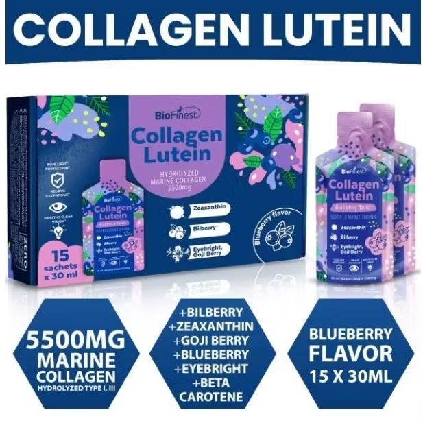 Biofinest Marine Collagen Peptides Lutein Drink - 5500mg, Bilberry Goji Berry Eyebright Carotene - 0