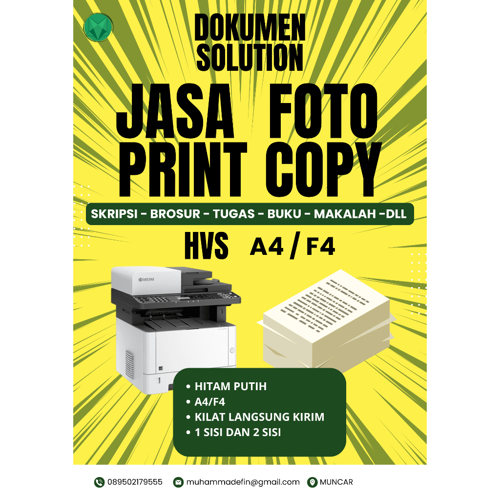 Jasa Fotocopy Print A4 /F4 cetak Termurah Online hitam putih