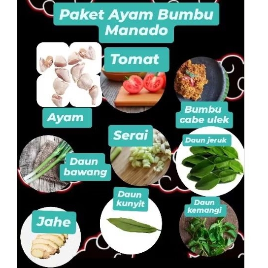 

Paket Ayam bumbu Manado 1 ekor Sayur pack/prep/Instant