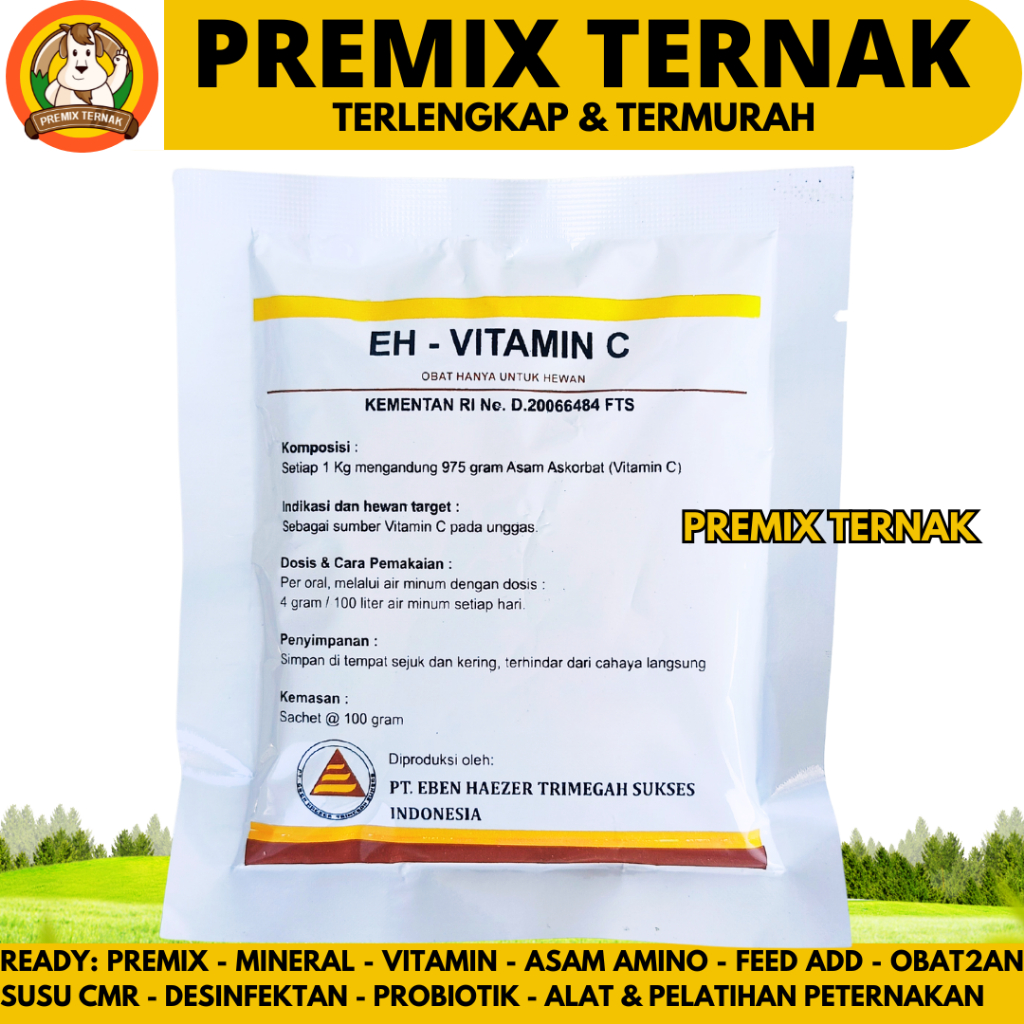 EH VITAMIN C 100 GRAM (ASCORBIC ACID UNCOATED 97,5 %) - Vitamin C Untuk Ternak Ayam Bebek Puyuh Via 