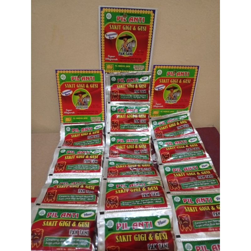 pil rencengan pak tani sakit gigi dan gusi 12 sachet  isi2 tablet original%