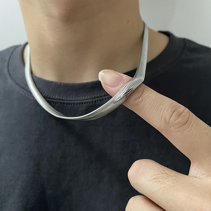 Kalung Rantai Pria Gepeng Kilat Jumbo Lebar 8mm Titanium Anti Karat Tahan Lama