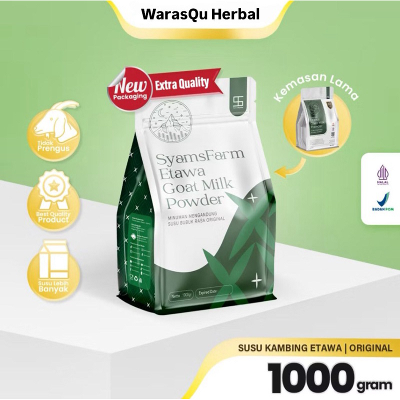 

Ternak Syams - SyamsFarm Etawa Goat Milk Powder | Susu Kambing Bubuk 1kg Rasa Original Kemasan Hijau