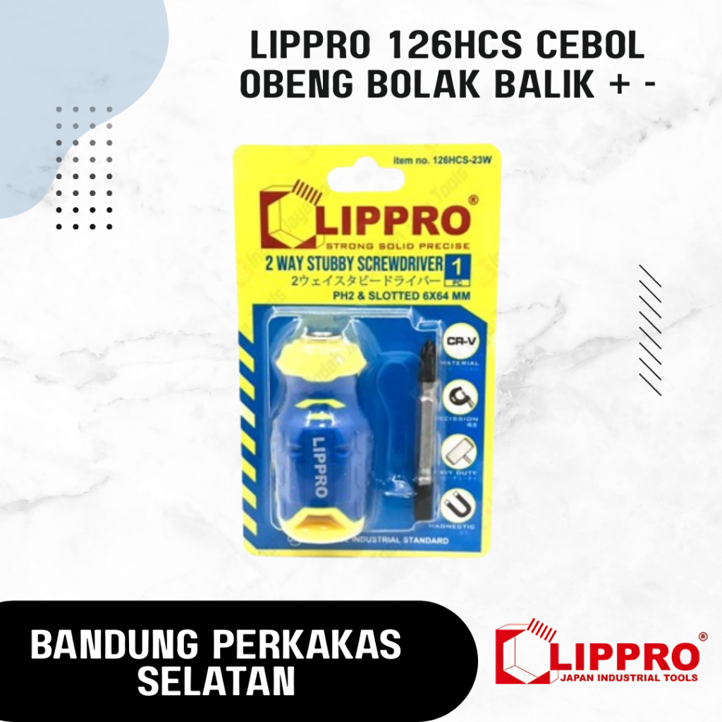LIPPRO 126HCS CEBOL Obeng Bolak Balik + - Stubby 2 Way Screwdriver PH2