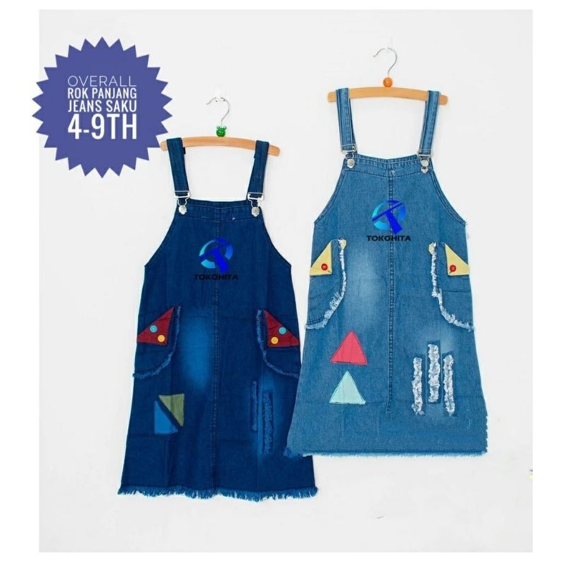 Overall Rok Jeans Panjang Anak Perempuan/Overall Gamis Anak Perempuan 4-9th