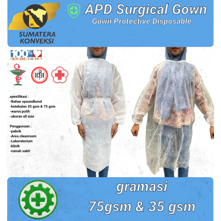 APD Gown Medis Surgical Disposible 75gsm & 35 gsm Disposable Gown Apron Spundbond