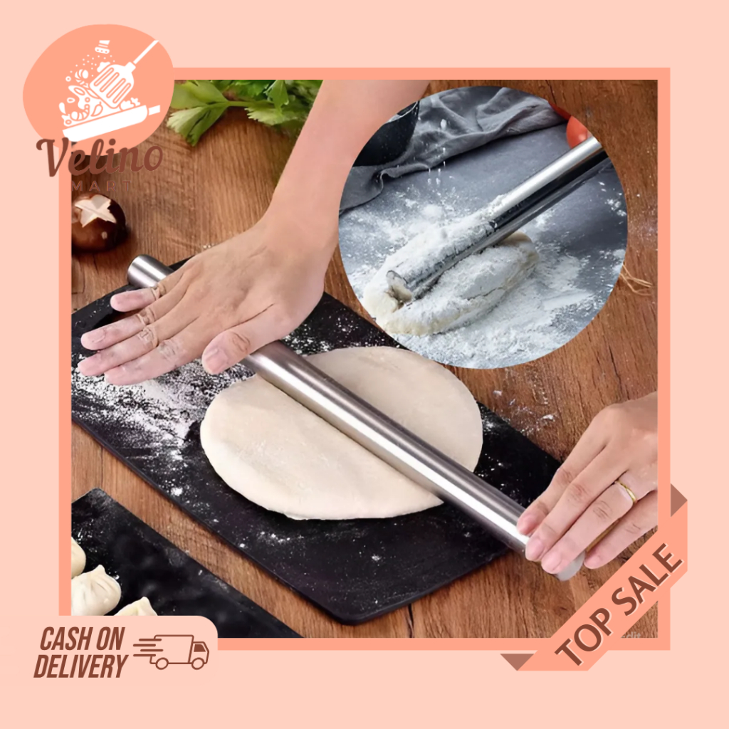 Penggiling Adonan Anti Lengket / Rolling Pin Stainless Stell /  Roling Pin Stik Adonan Kue