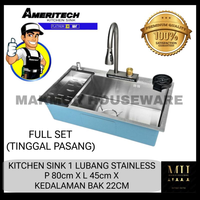 BAK CUCI PIRING 1 LUBANG STAINLESS AMERITECH / SINK CUCI PIRING 1 LUBANG STAINLESS 80CMX45CM